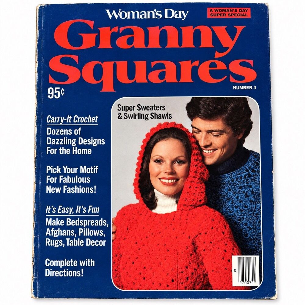 Womans Day Granny Square Magazine Vtg Sew Crochet Knit 1976 DIY Crafts